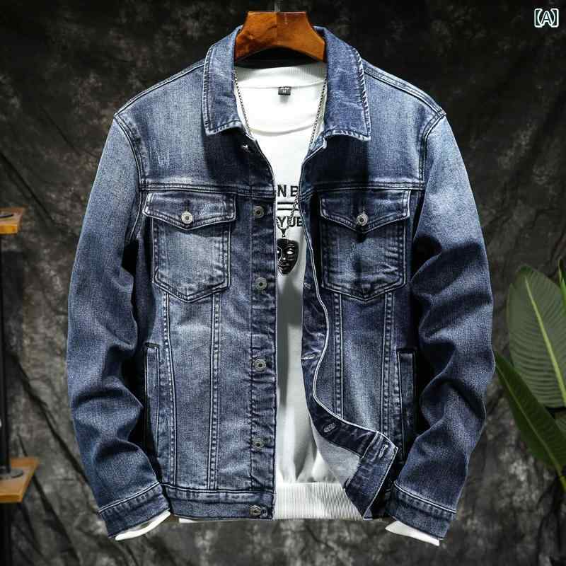 メンズ ファッション デニムジャケット 春秋 ウォッシュ ブルー シンプル デニムジャケット 韓国 秋 ジャケット 服