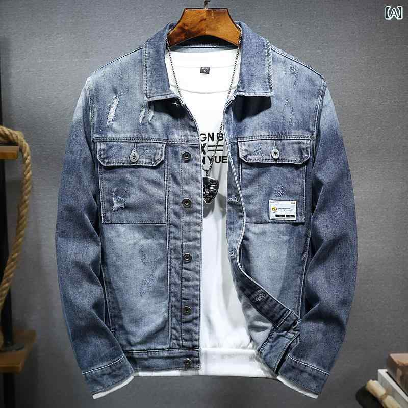 メンズ ファッション 春秋 軽量 涼しい 涼しい ブルーデニム ジャケット 韓国 ジャケット ストレッチ カジュアル ノスタルジック オートバイ ジャケット 服