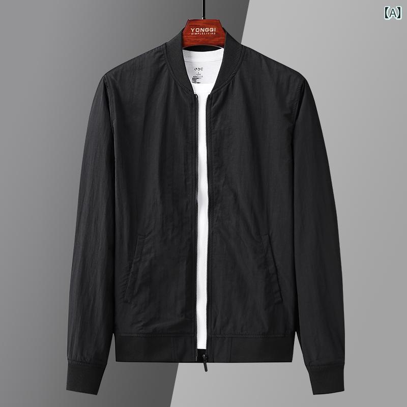 メンズ ファッション ジャケット 春秋 薄手 涼しい ベースボール カラー ショート ジャケット トップス 服 ジャケット