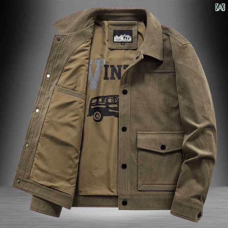 メンズ ファッション コーデュロイジャケット カジュアル 薄手 涼しい トップス 秋 レトロ ワークウェア ジャケット