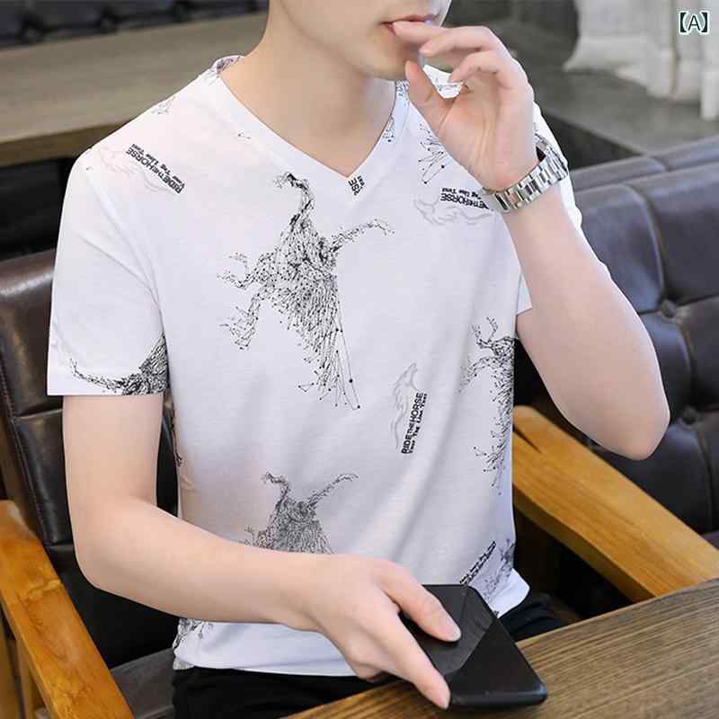 Tシャツ メンズ 半袖 夏 ひんやり 涼しい 快適 Vネック シャツ 恋人 襟