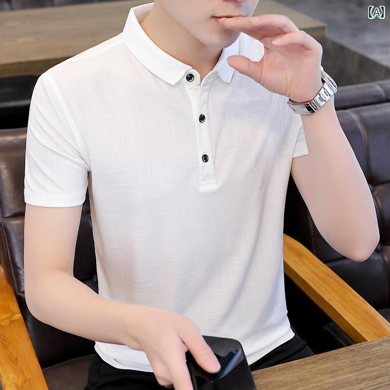 ポロシャツ メンズ 半袖 夏 カジュアル ひんやり 通気性 快適 薄手 涼しい スリム ビジネス ポロ Tシャツ