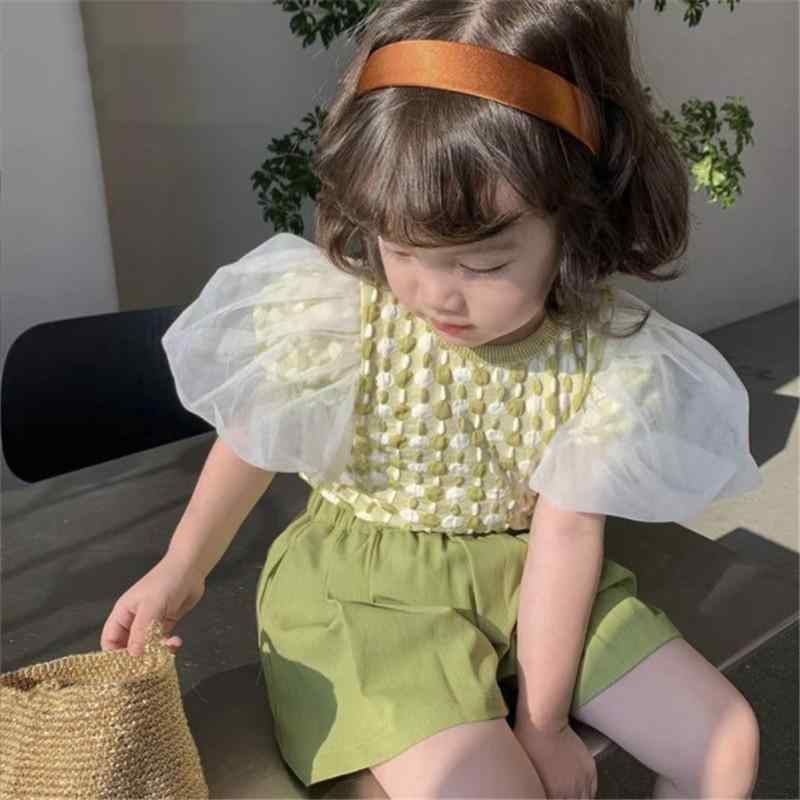 子供服 女の子 セットアップ おしゃれ カジュアル 半袖 夏新 韓国 パフスリーブシャツ トップス ショートパンツ 西洋 2点 セット