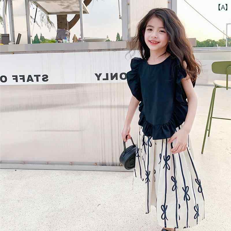 子供服 女の子 セットアップ かわいい おしゃれ ベビー ドール フリル ノースリーブトップス ワイドレッグ パンツ 夏 韓国 クロップドパンツ セット