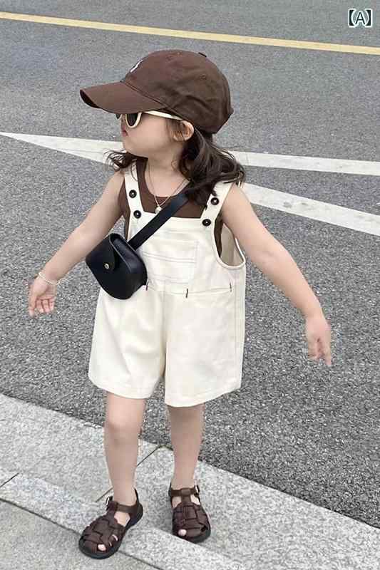 子供服 女の子 セットアップ かわいい おしゃれ 韓国 デニム サスペンダー セット 夏 赤ちゃん ベビー ノースリーブトップス ベスト トレンディ セット