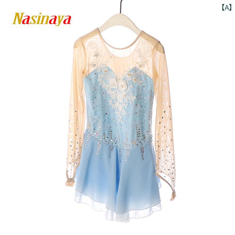フィギュア スケート 衣装 子供 女子 大人 レディース 服 パフォーマンス 服 スケート 服 競技 スカート グラデーション 軽量 涼しい ブルーフラワー|おうち健康生活