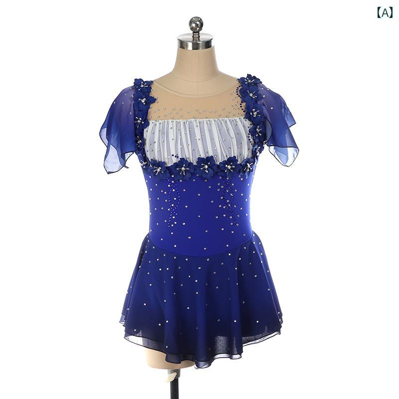 フィギュア スケート 衣装 子供 女子 大人 レディース 服 スケート 服 パフォーマンス 競技 スカート サファイア ブルーフラワー｜おうち健康生活