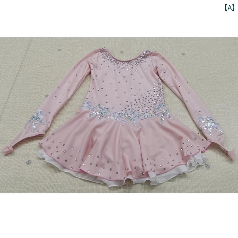 フィギュア スケート 衣装 子供 女子 大人 レディース パフォーマンス 服 スケート 服 競技 スカート 軽量 涼しい ピンク 白 花|おうち健康生活