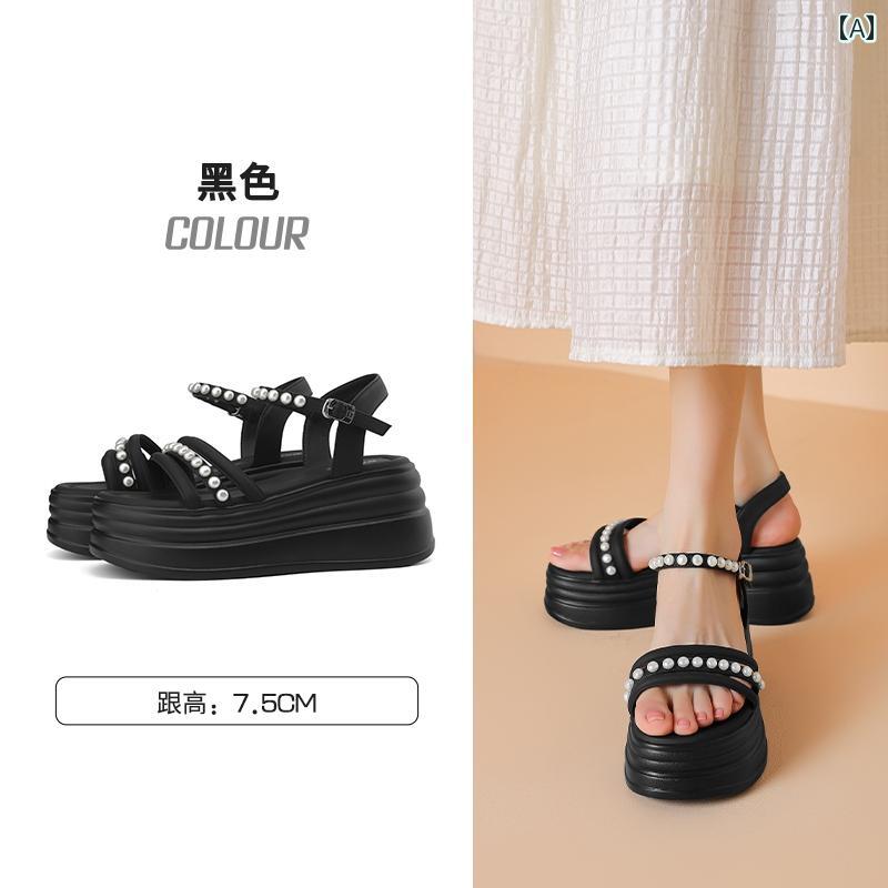 レディース シューズ 靴 厚 サンダル 夏 パール 婦人靴 ウェッジ