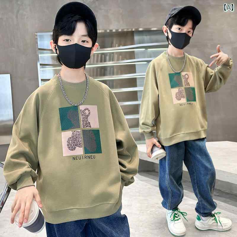 男の子 トップス カジュアル おしゃれ 春秋 スウェットシャツ 秋冬 大きめ クール ラウンドネック 起毛 トレンディ
