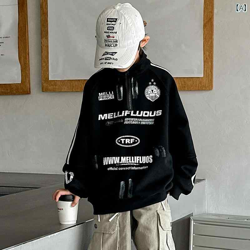 男の子 トップス カジュアル おしゃれ ハーフ タートルネック トレーナー 春秋 ビッグ 秋 トレンディ