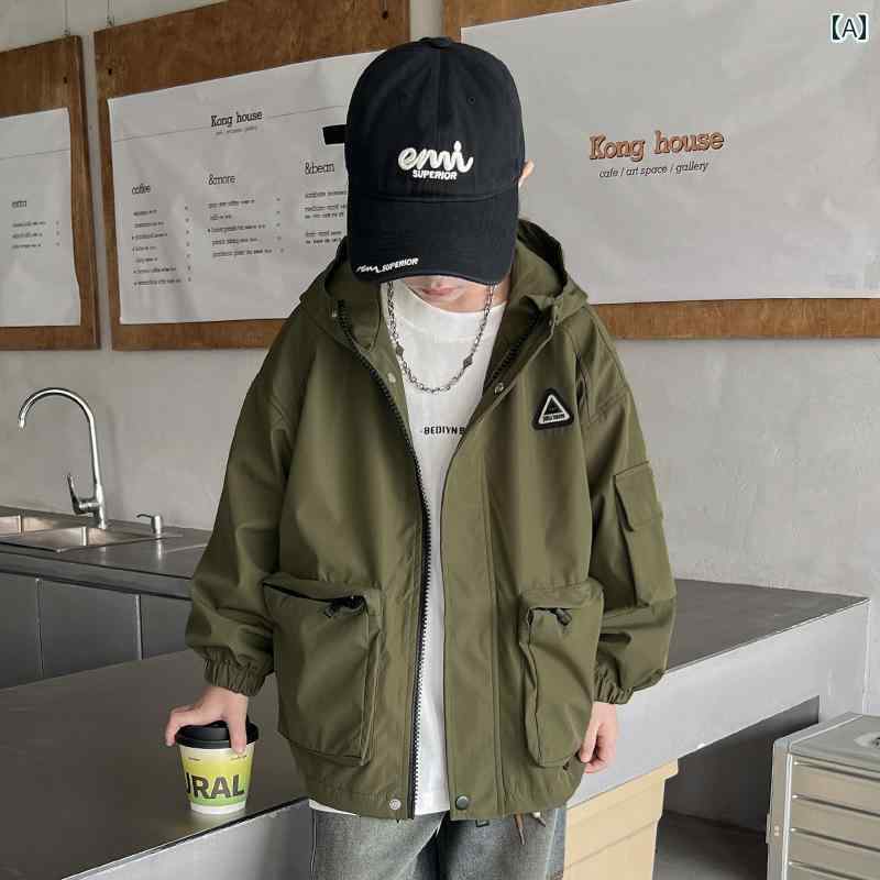 アウター 男の子 おしゃれ カジュアル キッズ 秋 スタイリッシュ グリーン ワークジャケット 街