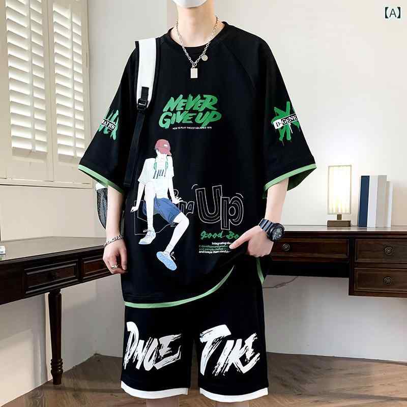 セットアップ 男の子 おしゃれ カジュアル 夏 半袖 Tシャツ ボーイ 学生 スポーツ トレンディ