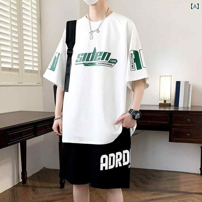 セットアップ 男の子 おしゃれ カジュアル 夏 学生 高校生 綿 半袖 Tシャツ トレンディ ティーンエイジャー
