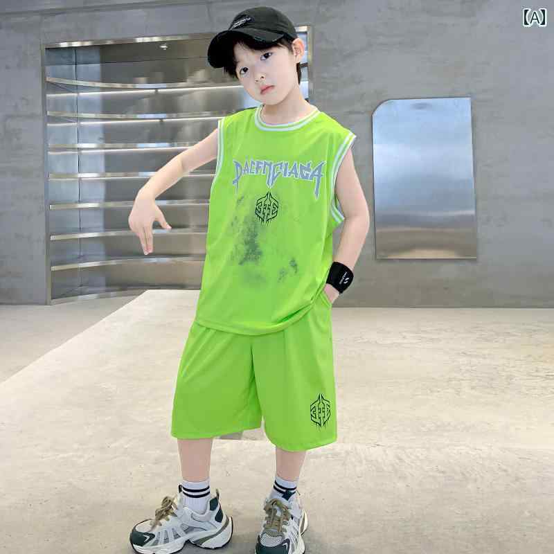 セットアップ 男の子 おしゃれ カジュアル 夏 ボーイズ ひんやり 涼しい 快適 速乾 ボーイズ ノースリーブベスト バスケットボール ユニフォーム