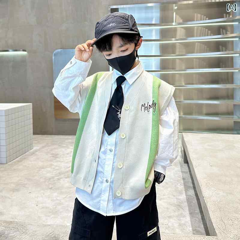 セットアップ 男の子 おしゃれ カジュアル キッズ ベスト 春秋 薄 ストリート 秋 シャツ アウターウェア
