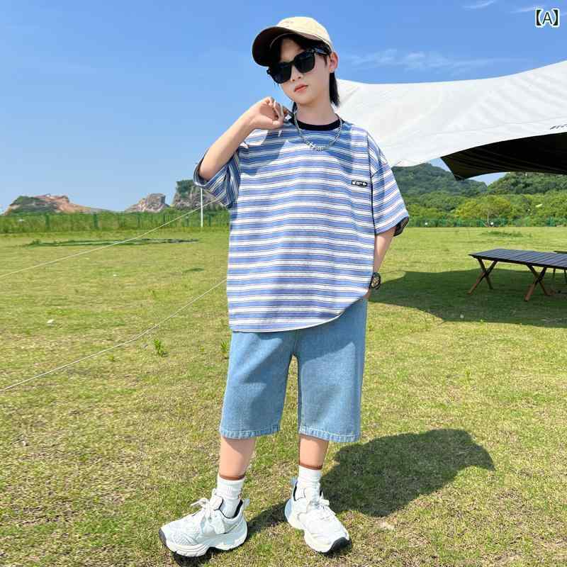 セットアップ 男の子 おしゃれ カジュアル 夏 ボーイズ 半袖 薄 地 ストライプ トレンディ