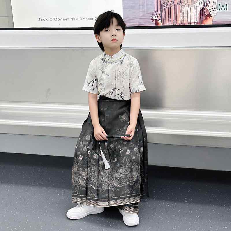 セットアップ 男の子 おしゃれ カジュアル 夏 馬顔スカート トレンディ 秋節 漢 チャイナ風 唐 庭