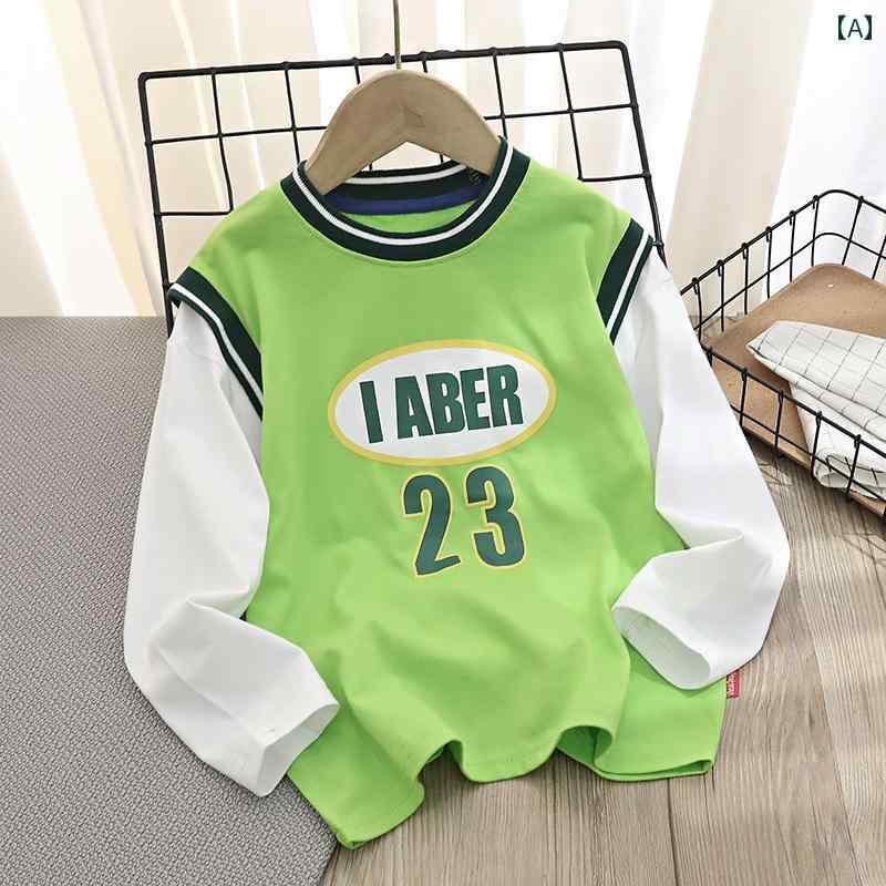 キッズ ファッション 男の子 トップス カジュアル おしゃれ トレンディ Tシャツ 春 フェイク セットアップ 長袖 ボトム シャツ カラー ブロック 綿 スポーツウェア トレンディ