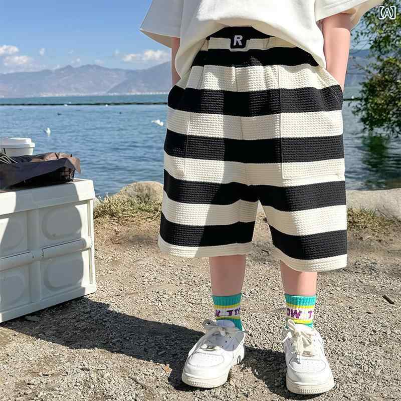 ショートパンツ キッズ 男の子 夏 ズボン カジュアル おしゃれ 春 ストライプ 五分丈 ハーフ ハーフ