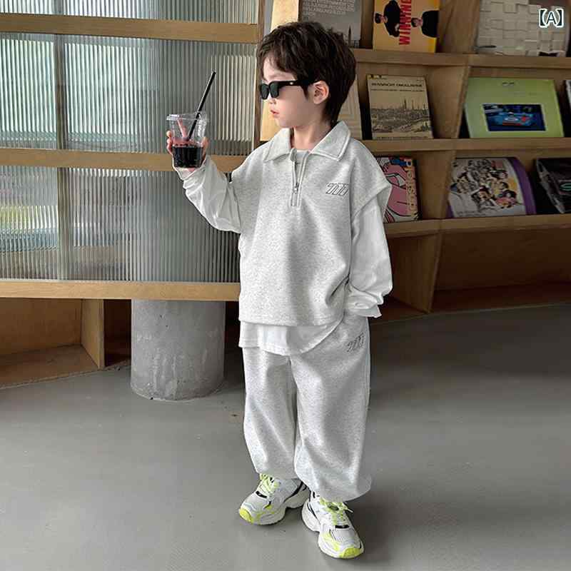 セットアップ 男の子 おしゃれ カジュアル キッズ ボーイズ 秋 ボーイ 秋 パンツ 春秋 ベスト Tシャツ 3 点セット