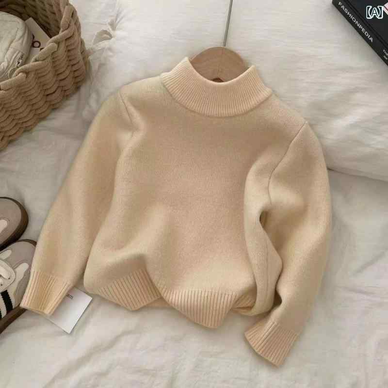 子供服 女の子 男の子 キッズ おしゃれ ファッション 秋冬 ワンピース 起毛 ハーフ タートルネックセーター 厚手 ラウンドネック セーター 冬 セーター