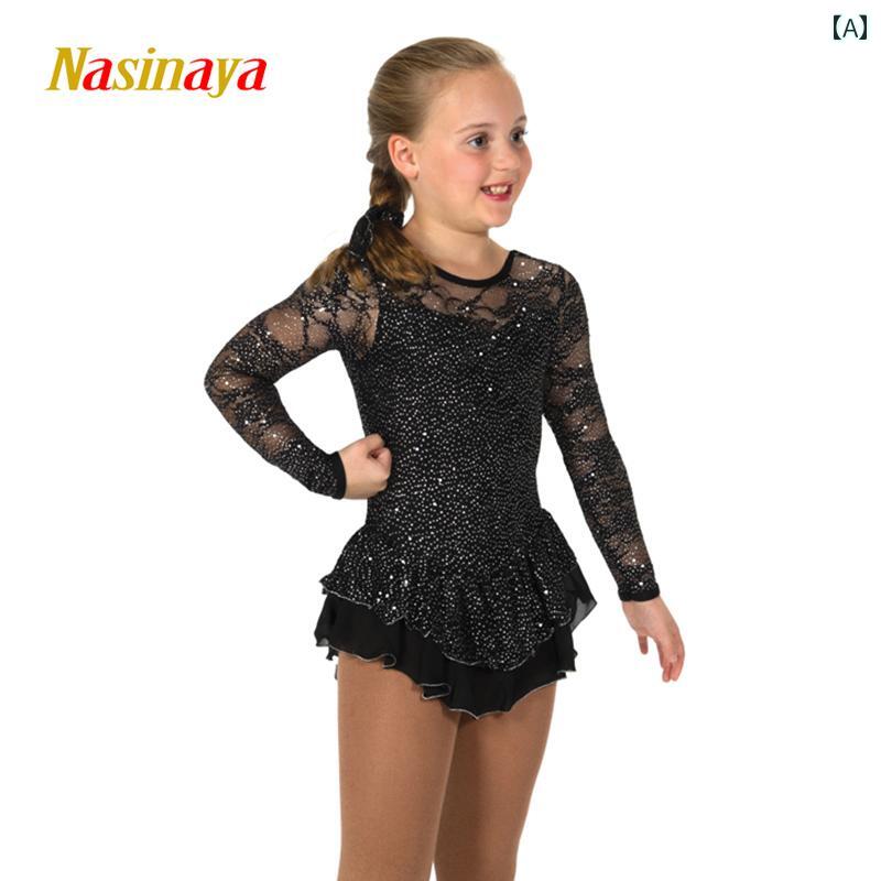 フィギュア スケート 衣装 子供 女子 大人 レディース パフォーマンス 服 級 大会 ブラック レース 光沢 マルチ|おうち健康生活