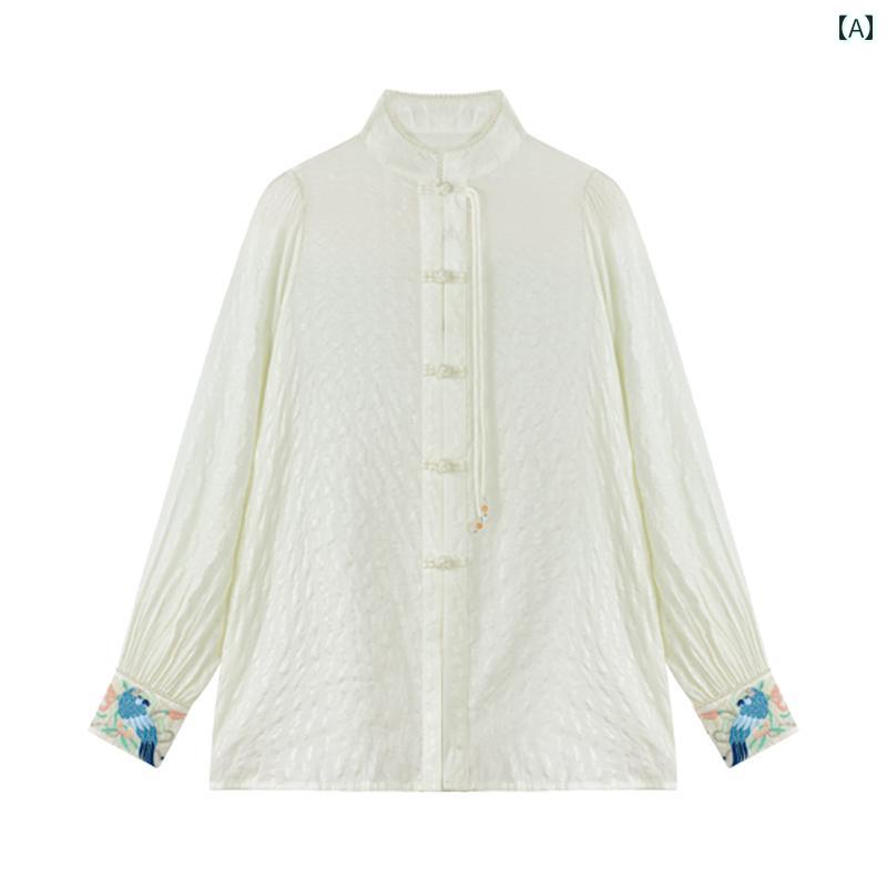 レディース ファッション エメラルドカラー 鳥 春 ゆったり チャイナ風 刺繍 スタンドカラー シャツ 11,278円