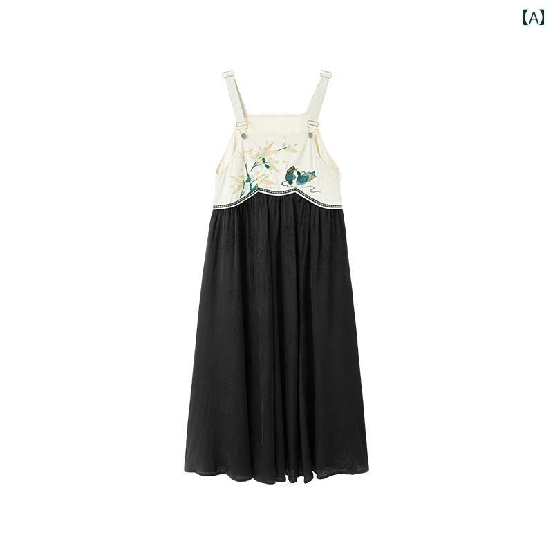 レディース ファッション 夏 エスニック 刺繍 ステッチ デニム サスペンダー ドレス|おうち健康生活