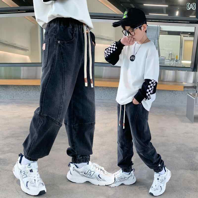 子供服 男の子ズボン キッズ ファッション カジュアル パンツ おしゃれ 春秋 ジーンズ 黒 秋 ゆったり
