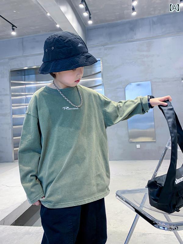 男の子 トップス カジュアル おしゃれ 春秋 韓国 長袖 Tシャツ 春 綿 シャツ