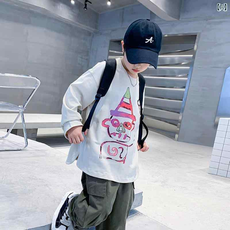 男の子 トップス カジュアル おしゃれ 春秋 落書き 長袖 Tシャツ 大きめ ゆったり 服 春