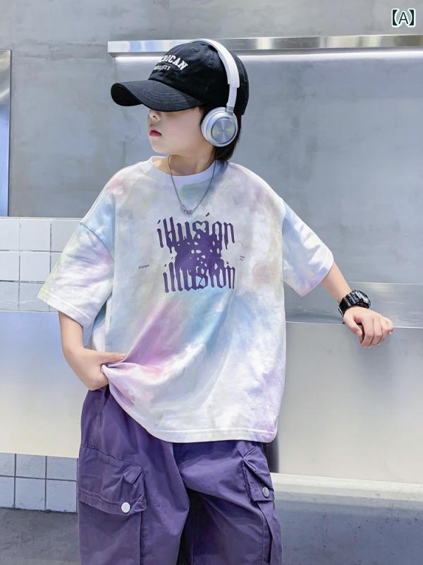 男の子 ファッション ボーイズ 子供 夏 おしゃれ カジュアル ボーイズ タイダイ柄 Tシャツ 半袖 半袖 Tシャツ クール トップス