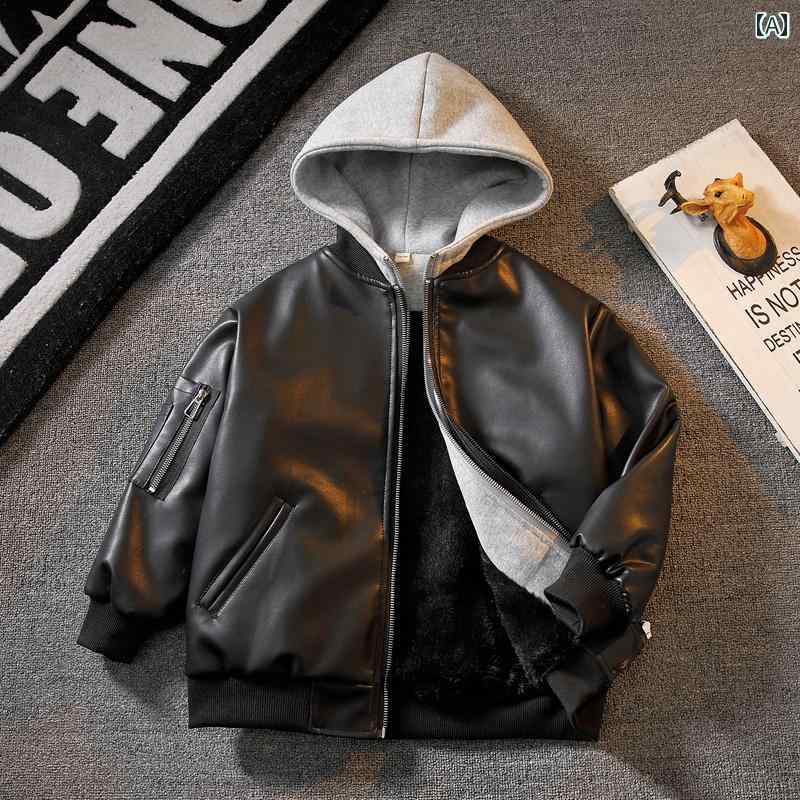アウター 男の子 おしゃれ カジュアル キッズ レザージャケット 秋冬服 起毛 厚手 ジャケット 大きめ 冬