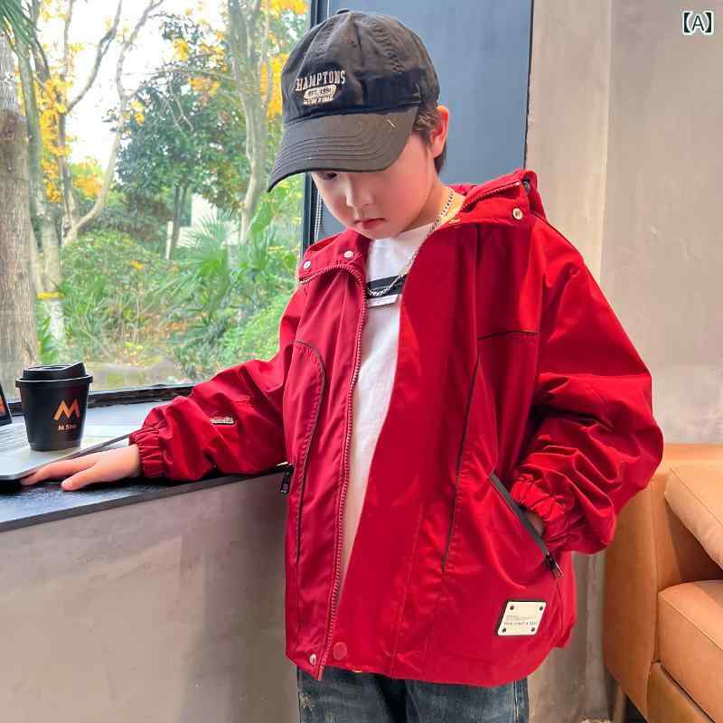 男の子の 秋 赤 ジャケット 子供 ジャケット 春秋 秋 ウィンドブレーカー中 大の 子供のの トレンディ
