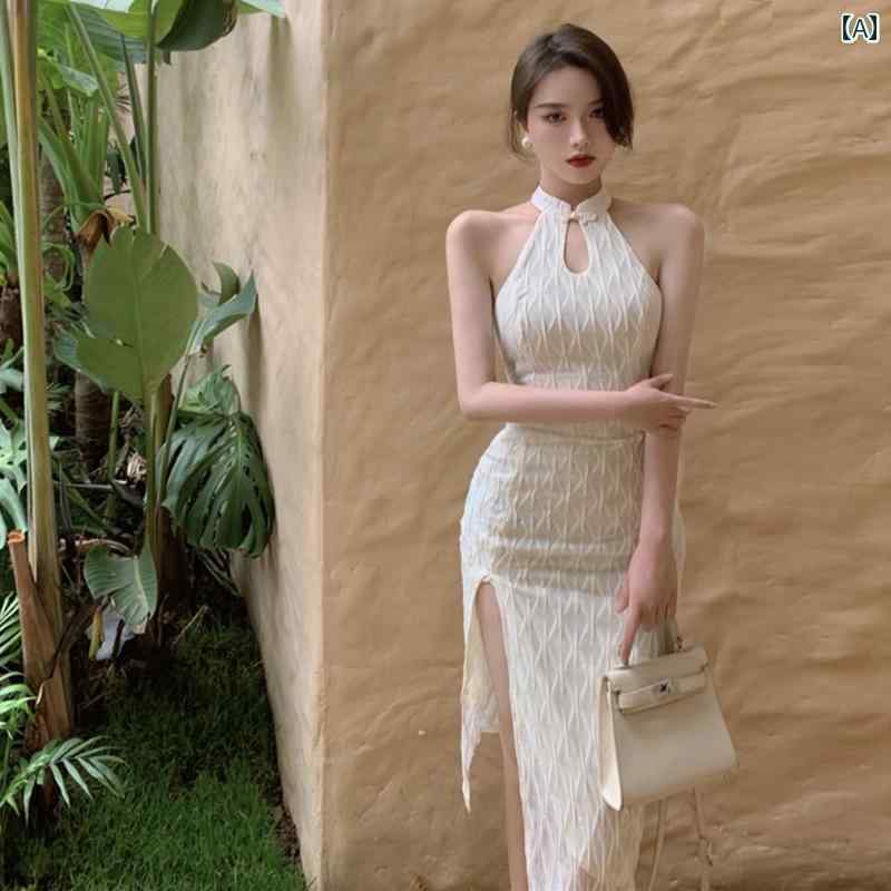 レディース ファッション チャイナ風 ドレス新 海辺 休暇 魅惑 白 ホルターネック ドレス 夏｜おうち健康生活