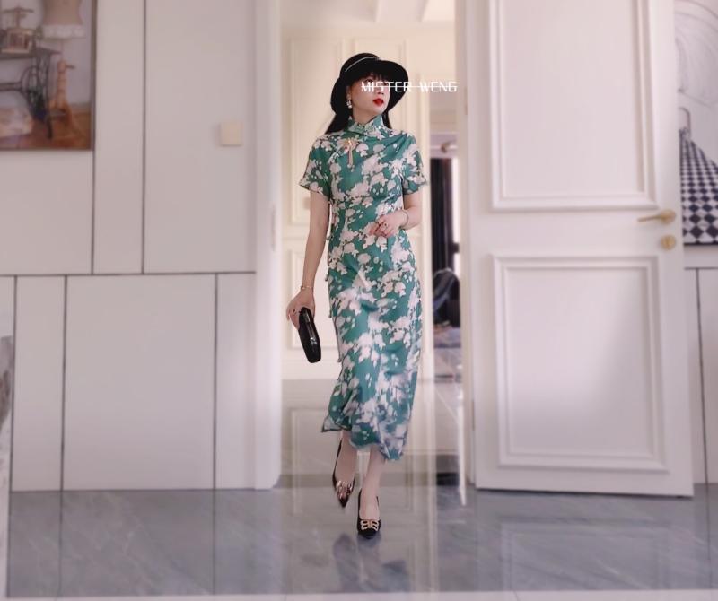 レディース ファッション 年 美しさ 中国 バックル レトロ スリム ロング チャイナ ドレス