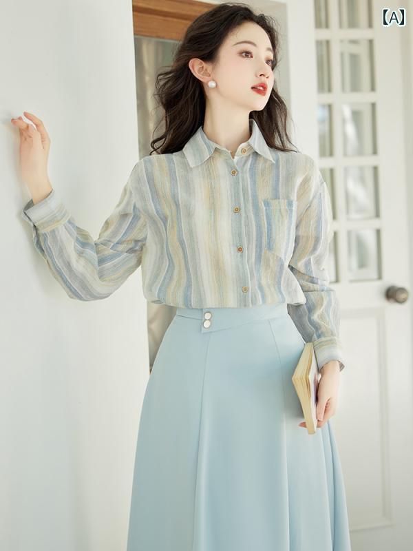 レディース ファッション 優しい 韓国 教師 通勤 服 風 レトロ シャツ 風 スカート