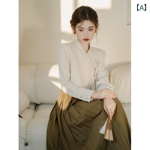 レディース ファッション 中国 レトロ 唐 セットアップ 普段使い セットアップ トップスス スカート|おうち健康生活
