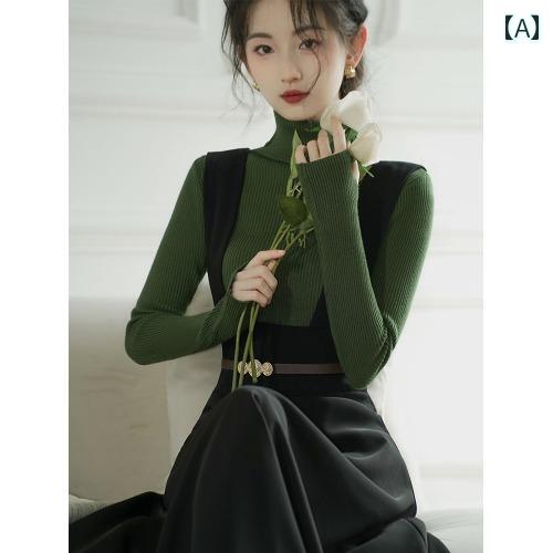 レディース 流行り物 美術 セットアップ 冬服 市乳 愛想のいい スウェーター ズボン吊り スコート セットアップ