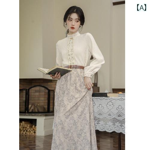 レディース ファッション チャイナ風 森林 風 レトロ 芸術 婦人服 穏やか シャツ スカート セットアップ|おうち健康生活