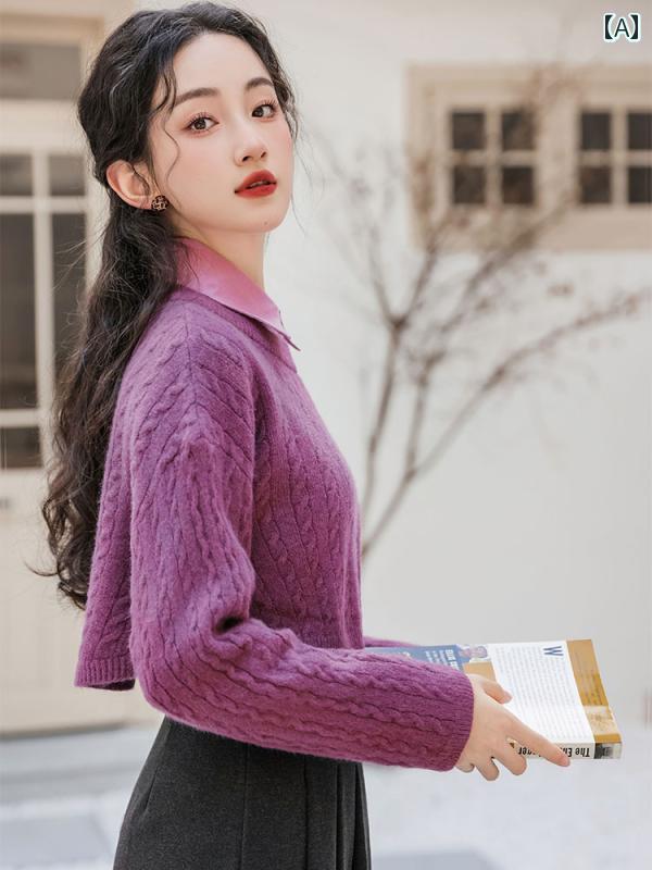 レディース ファッション 秋冬 セーター シャツ 2点 セット スカート プレッピー 韓国 ドラマ 衣装 3点 セット