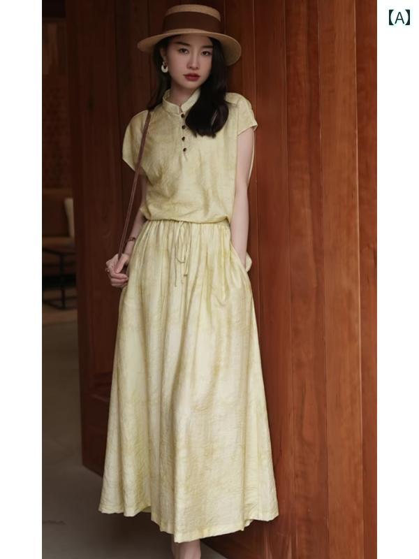 【楽天市場】レディース ファッション 中国 婦人服 セット 夏 服 軽量 涼しい グリーン 半袖 トップスス セットアップ：おうち健康生活