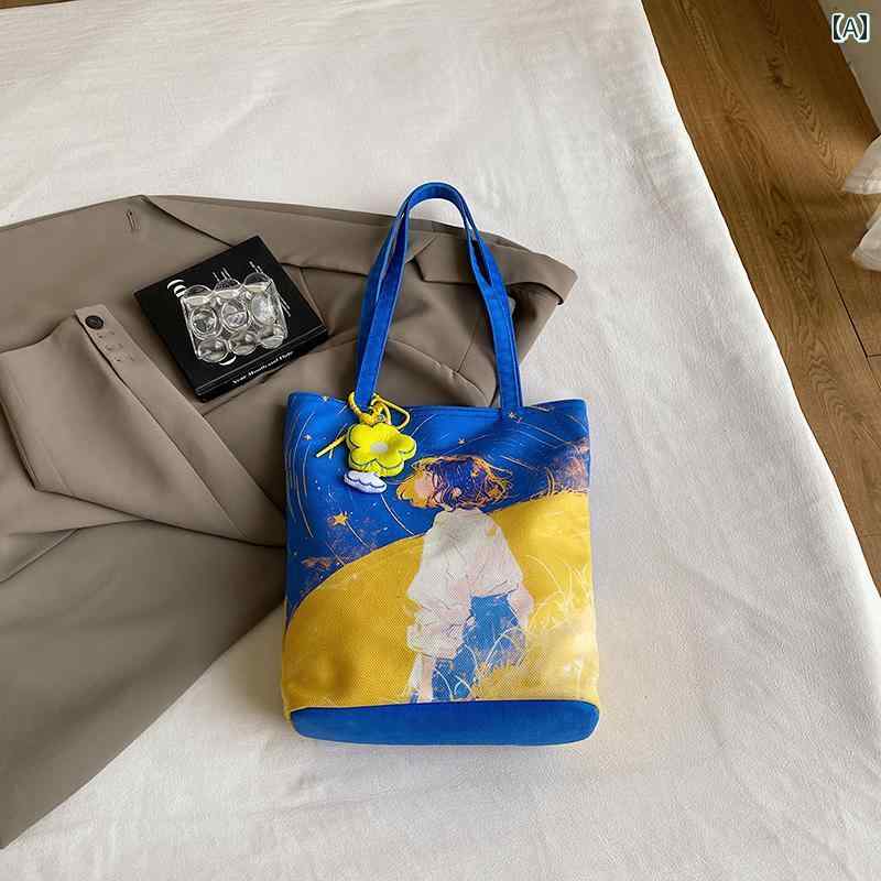 レディース バッグ 普段使い 大容量 トート 落書き 油絵 ショルダー キャンバス