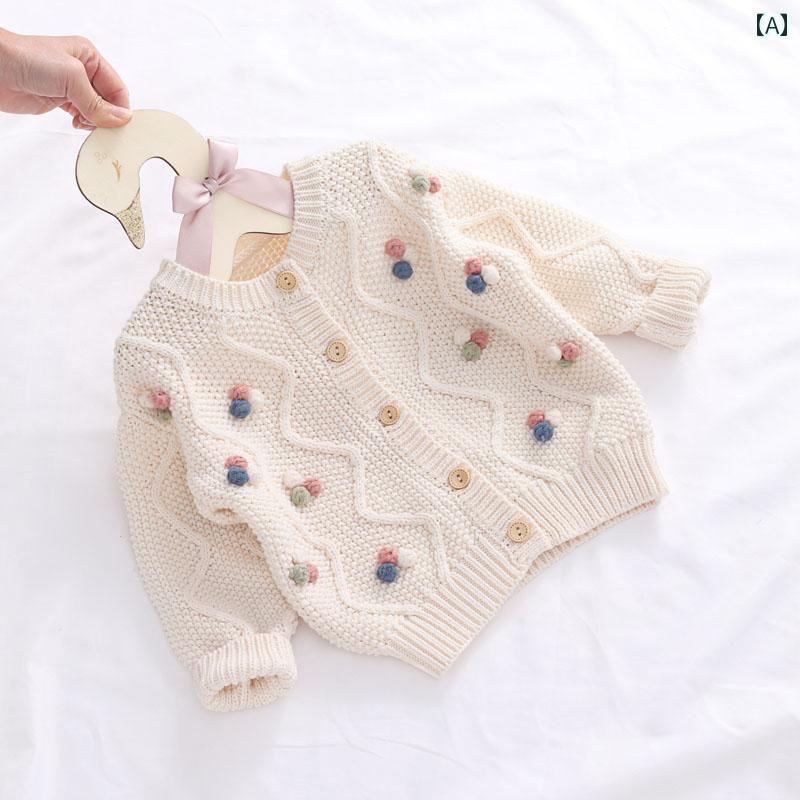 子供服 女の子 キッズ かわいい おしゃれ 春秋 洋風 コート 綿 ベビー セーター 韓国 ベビー セーター カーディガン