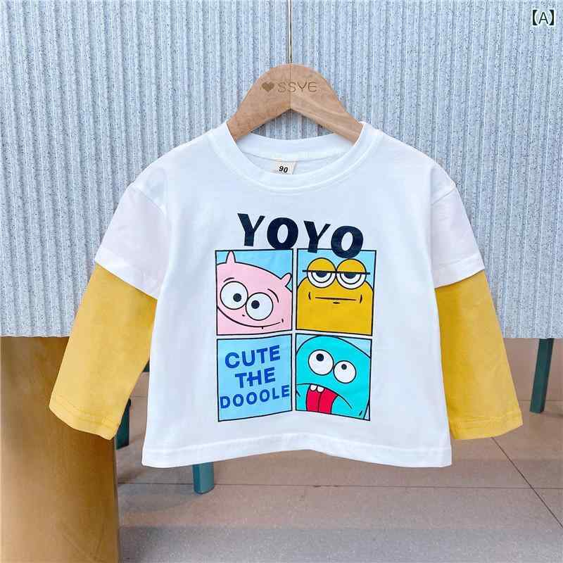 韓国 秋 女の子の シャツ 春秋 薄手 涼しい 涼しい 長袖 フェイク セットアップ Tシャツ 綿 トップス