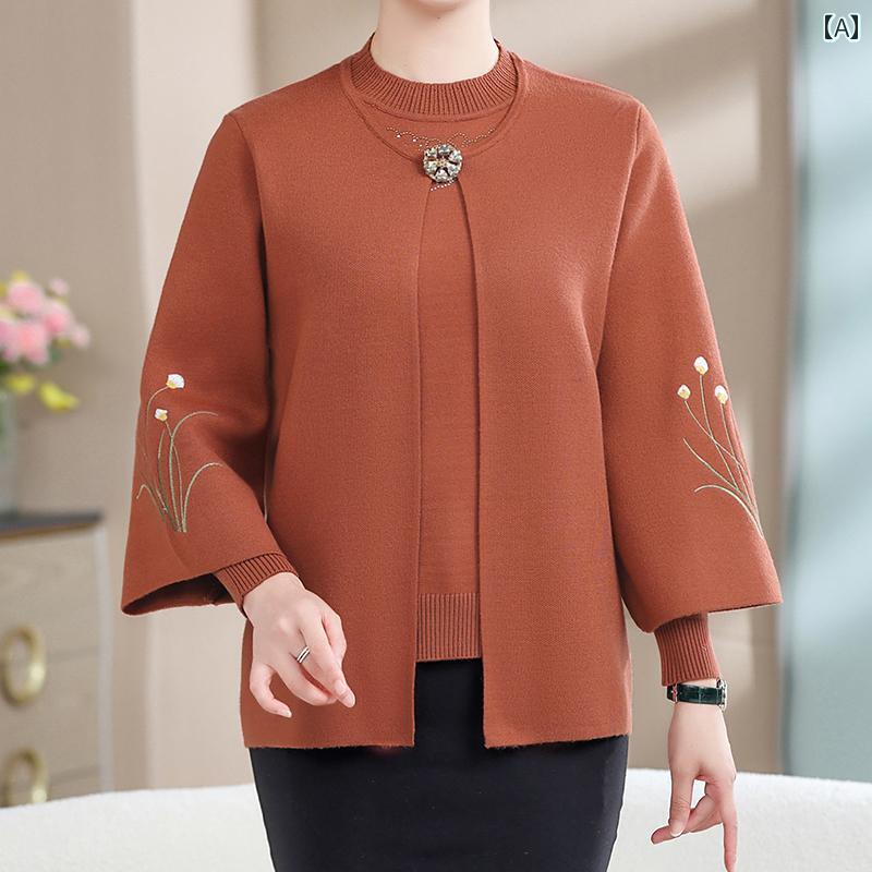 セットアップ レディース 上品 おしゃれ マダム 婦人服 ファッション 春秋 カーディガン シャツ 肉 厚 ニット ジャケット 2点 セット 秋冬 ウール