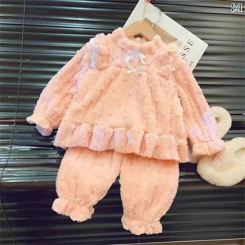 パジャマ キッズ ルームウェア 女の子 男の子 子供 かわいい 韓国 厚手 起毛 ホームウェア セット 秋冬 赤ちゃん リボン 2点 セット トレンディ