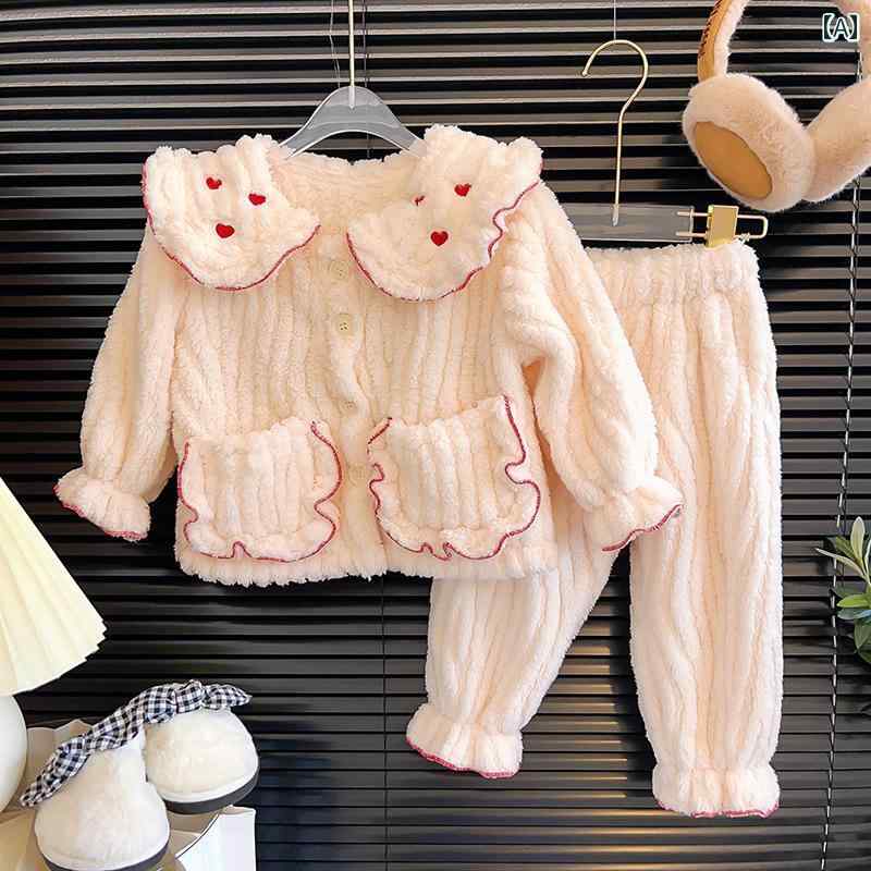 パジャマ キッズ ルームウェア 女の子 男の子 子供 かわいい プリンセス コーラル 起毛 2点 セット 冬 厚手 起毛 ホームウェア ベビー セット