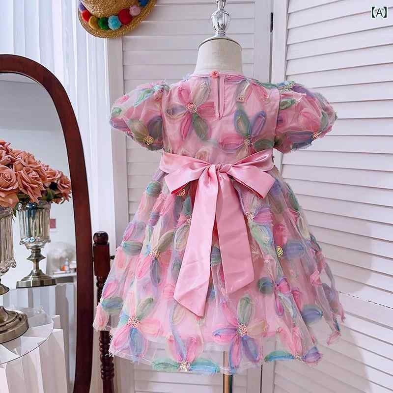 ワンピース 女の子 キッズ 子供 かわいい 半袖 パフォーマンス プリンセス 夏 赤ちゃん プレート 刺繍 花柄